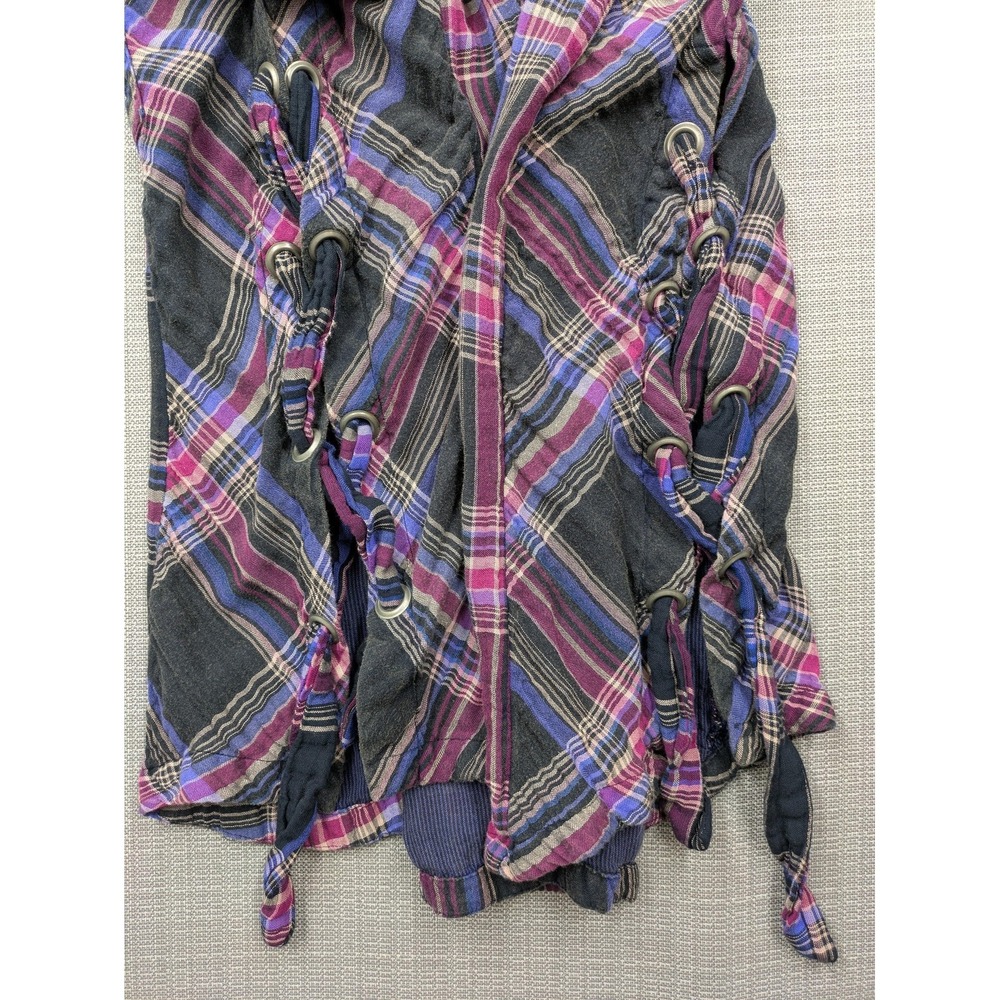 Free People Tunic Shirt Womens Medium Black Plaid Button Up Side Strap Detail - Picture 10 of 11
